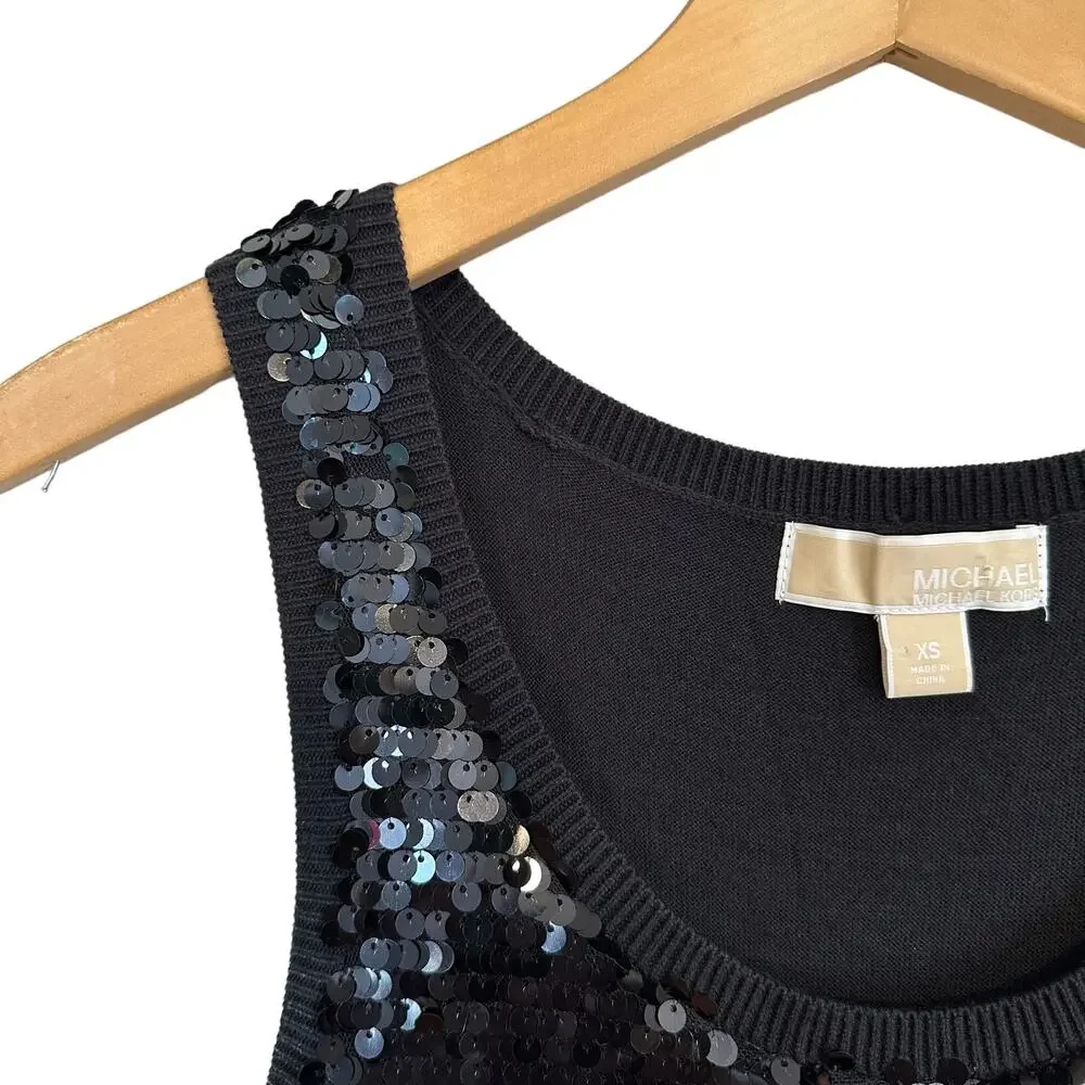 Michael Kors Black Sequin Mid Length Dress Size XS